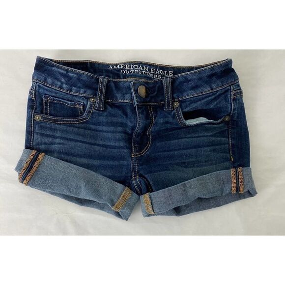American Eagle Cut-Off Shorts Midi Blue - Size 00 - Picture 1 of 8